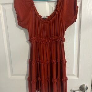 Red Boho Ruffle Dress